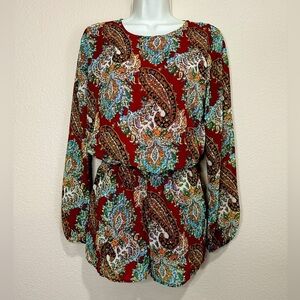 LUCCA Paisley Long Sleeve Romper, Size M